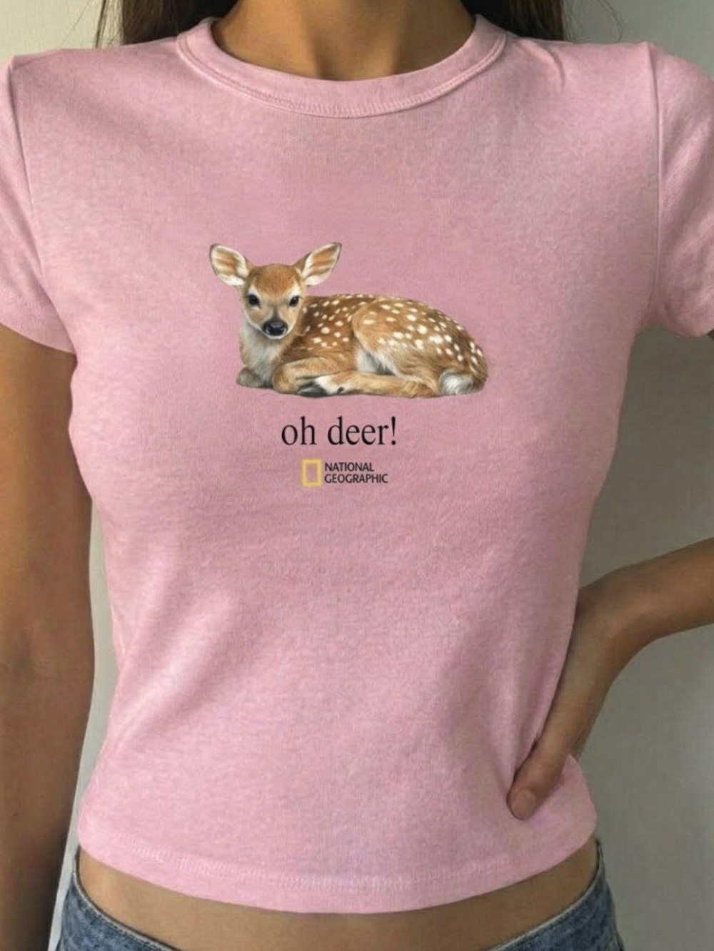 Bella Canvas Pink "Oh Deer" Graphic Crop Top